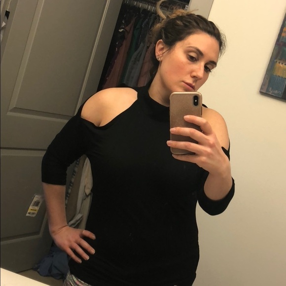 NWT INC cold shoulder black shirt size Medium - Picture 2 of 3